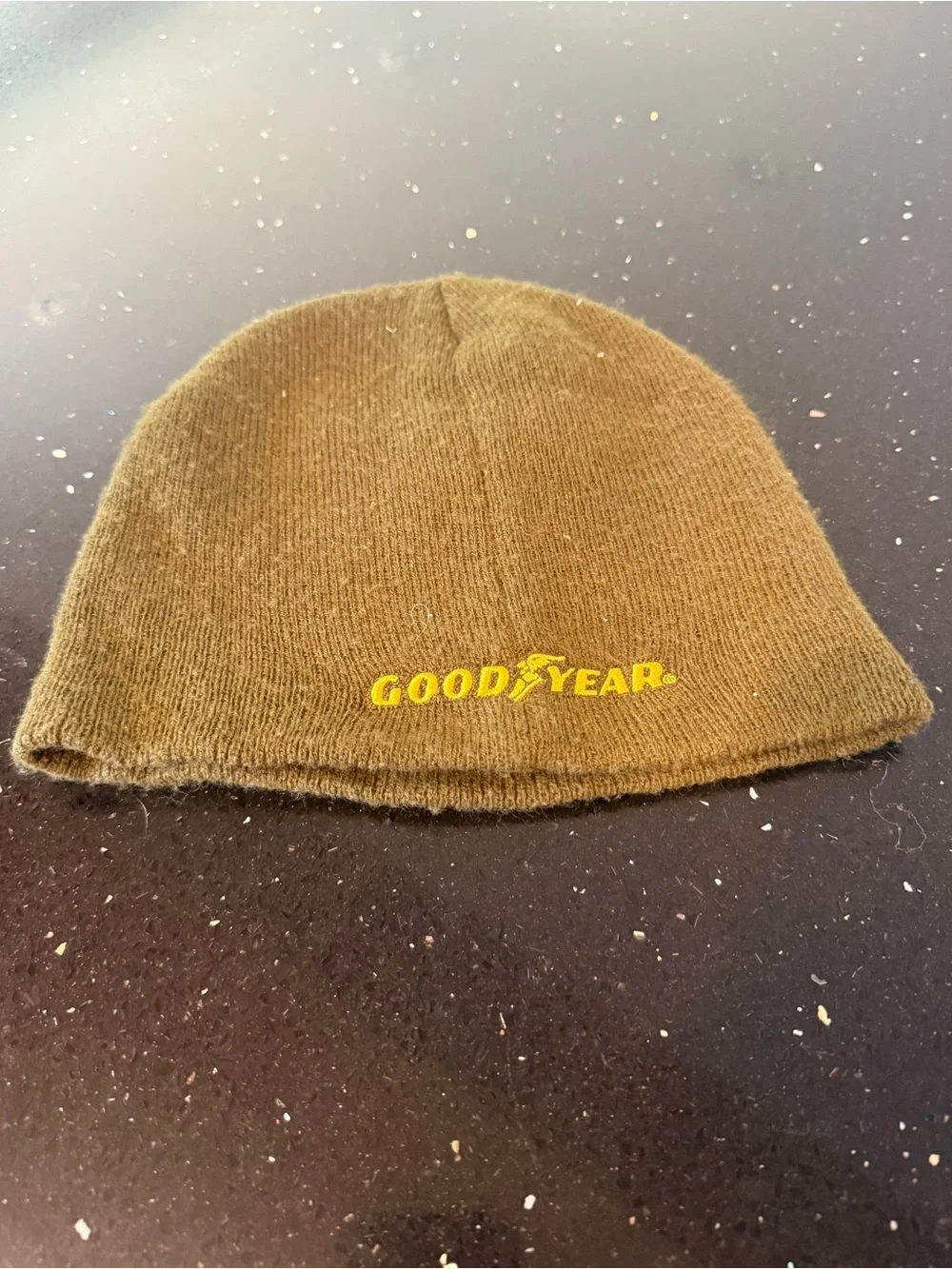Goodyear Olive Green Knit Beanie with Yellow Logo
